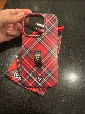 iPhone 14 Pro - Loopy Case Red Plaid Phone Case with Black Loop